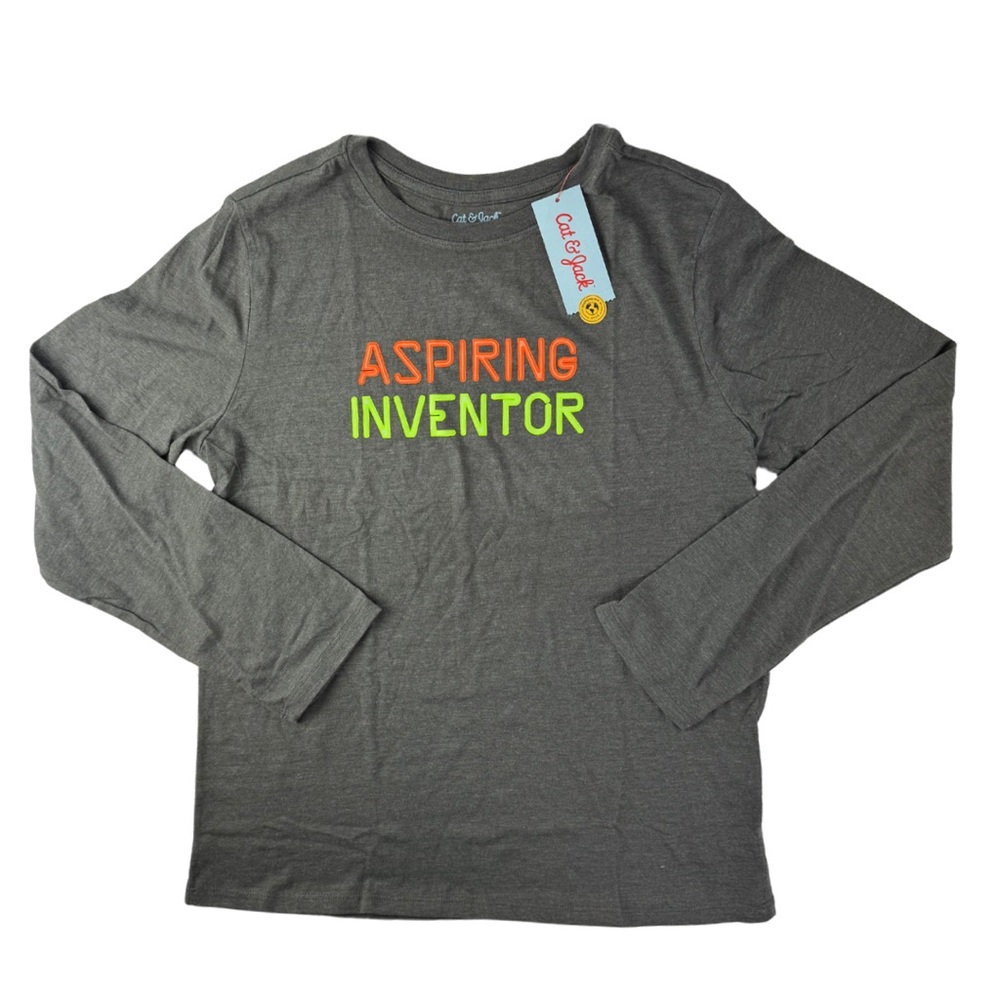 Cat &‎ Jack Gray Long Sleeve Tee Aspiring Inventor Shirt - Size L (12/14) Husky